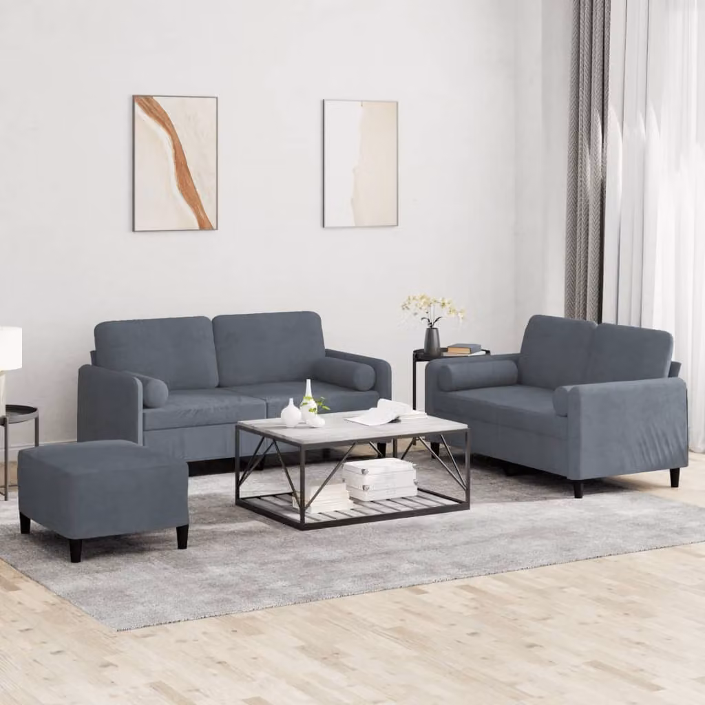 Maison Exclusive - Set divano a 3 pezzi con cuscini in velluto grigio scuro