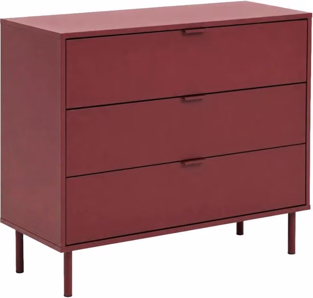 Cassettiera moderna SWEEEK in legno e metallo con 3 cassetti, colore rosso – 1