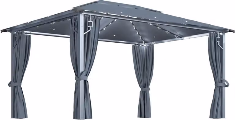 Gazebo con Tende e Luci LED 400x300 cm Antracite in Alluminio
