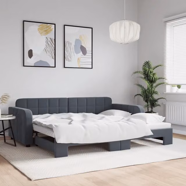 Divano Letto con Letto Estraibile vidaXL in Velluto Grigio per Soggiorno e Camera da Letto L/P: 90 x 190 cm