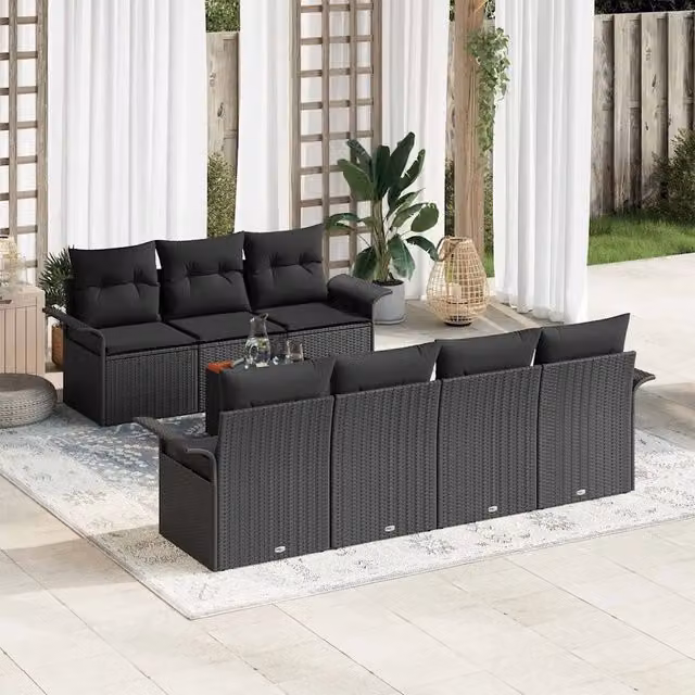 Set Divano da Giardino 8 pz Nero polyrattan 3347289