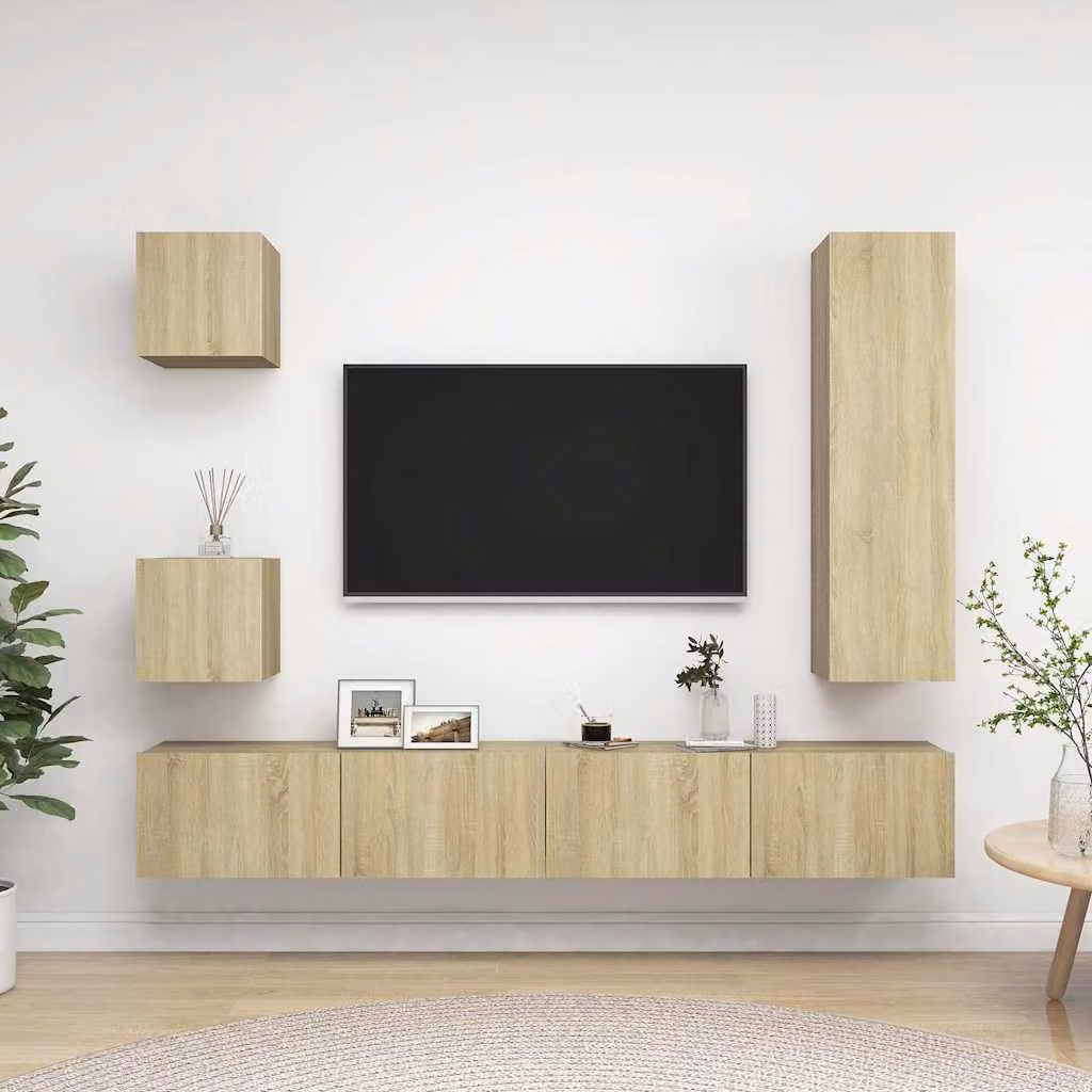 Set di mobili TV vidaXL 5 pezzi in legno multistrato e MDF colore rovere sonoma beige e marrone per soggiorno moderno