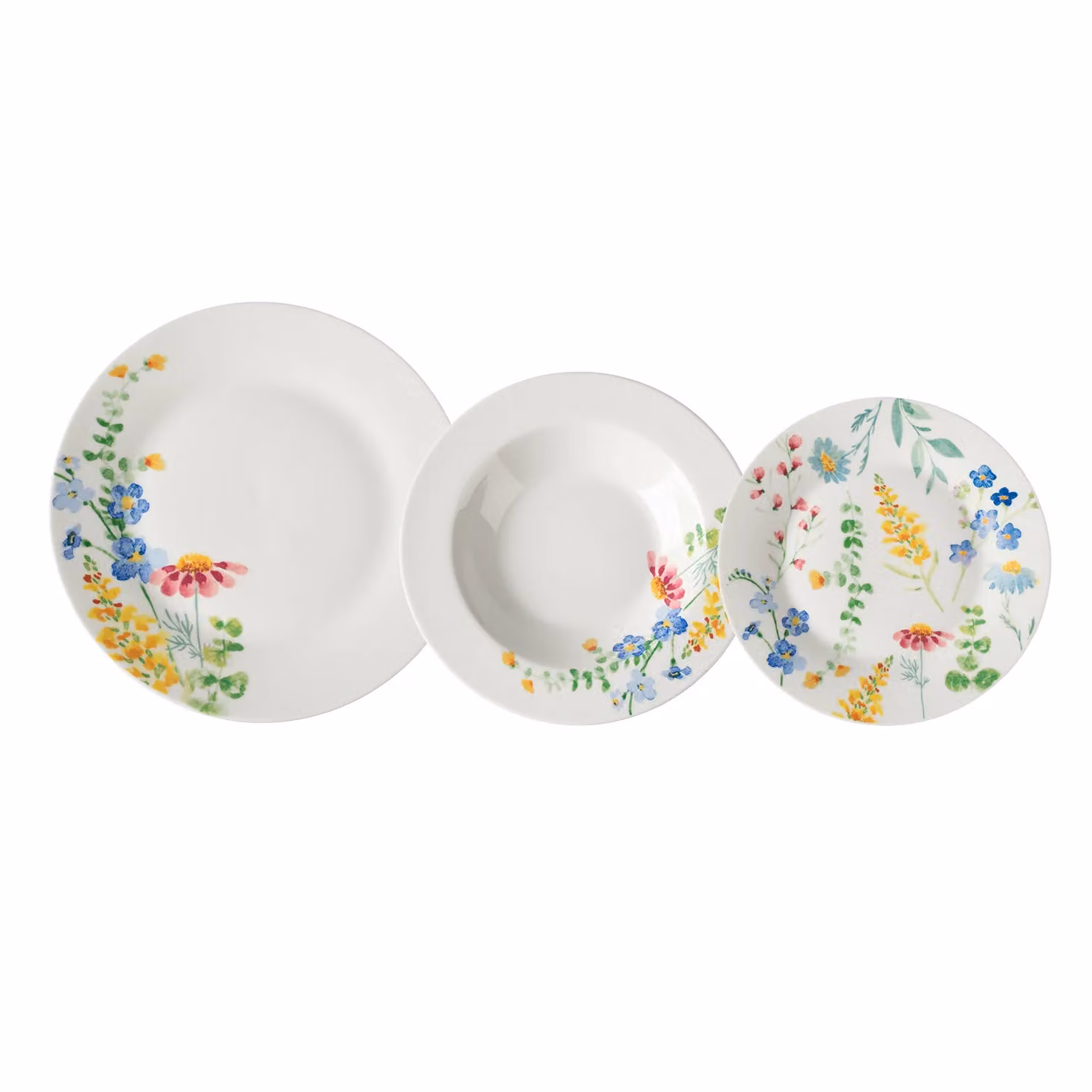 Servizio di piatti Héliette GUSTO CASA in porcellana bianca con decoro floreale, 18 pezzi – 1