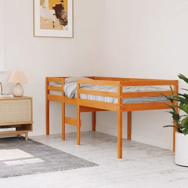 Letto a soppalco singolo vidaXL in legno massello di pino color marrone cera L: 200 cm, P: 80 cm, H: 150 cm