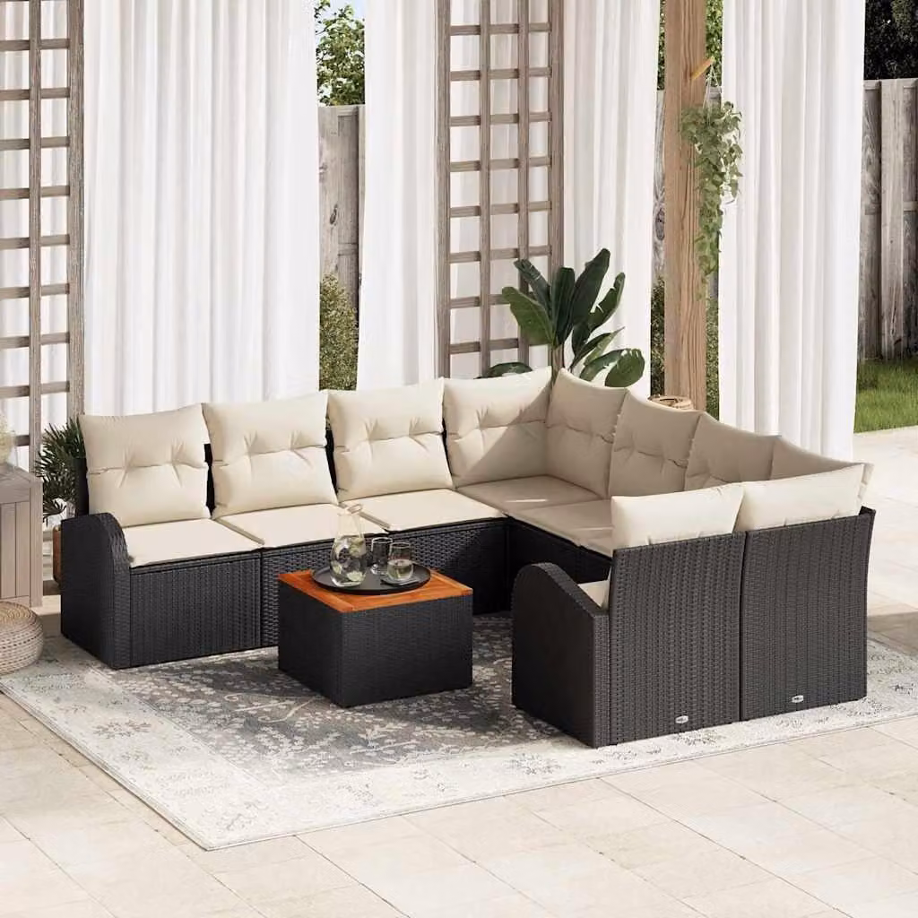 Maison Exclusive - Set Divano da Giardino con cuscino 9 pcs Nero polyrattan