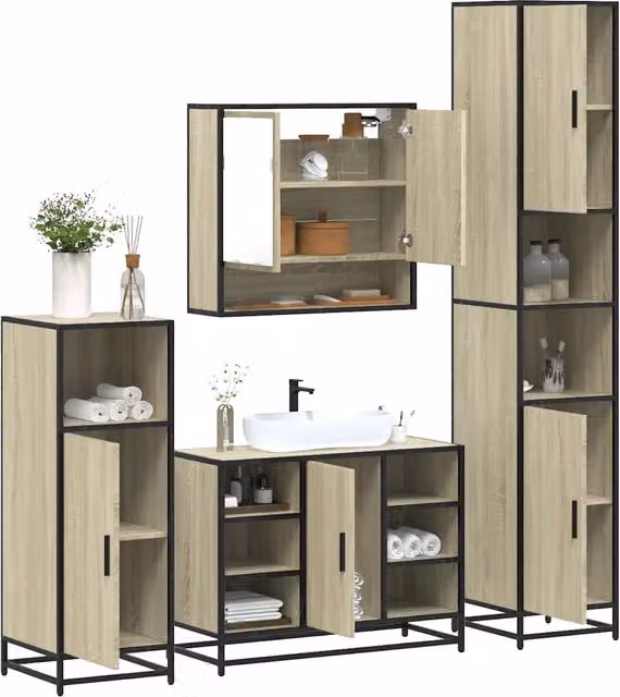 Set Mobili da Bagno 4 pz Rovere Sonoma in Legno Multistrato 3301241