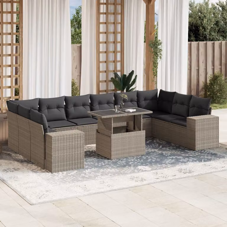 Set Divani da Giardino vidaXL 11 pz a Forma a L con Cuscini Antracite e Grigio