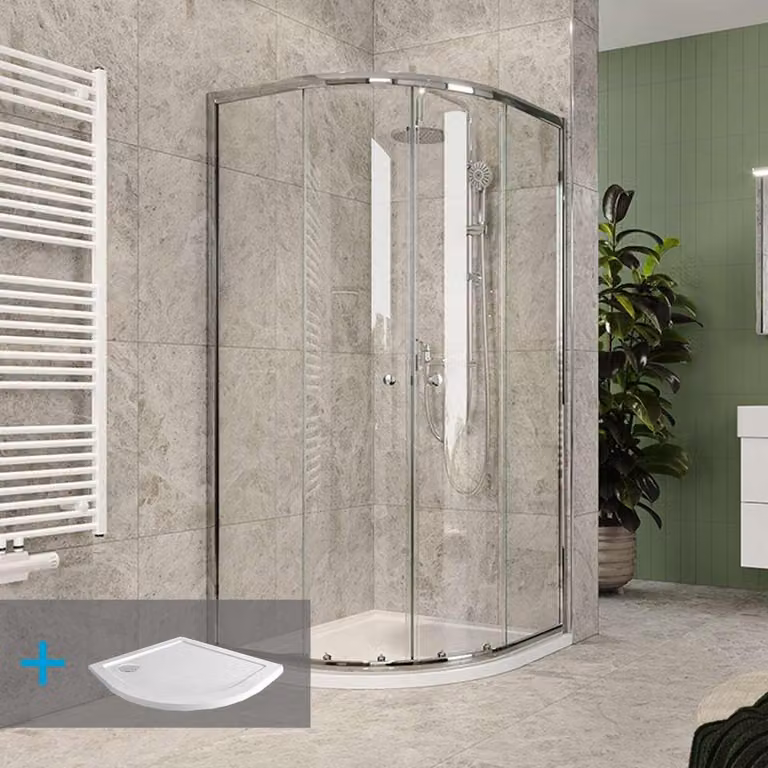 Set doccia Mereo di Kory Lite, quarto di cerchio, 90 cm, cromo ALU, vetro Clear e piatti bassi SMC - CK35123ZN