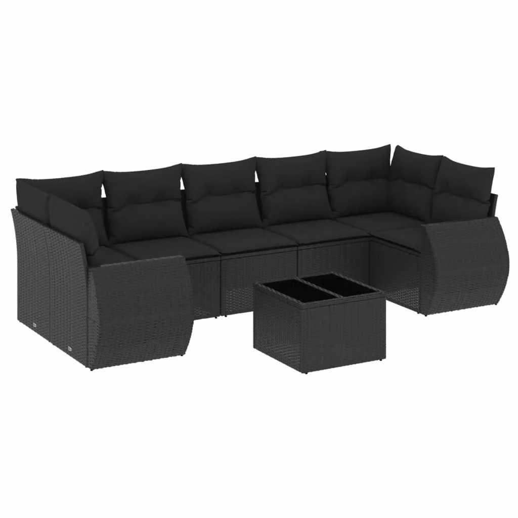 Set Divani da Giardino con Cuscini 8 pz Nero in Polyrattan