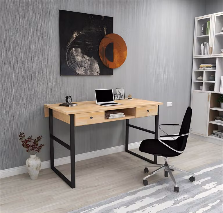 Hellbrauner Metalltisch Robuste Holz Tischplatte Edle Büro Schreibtische