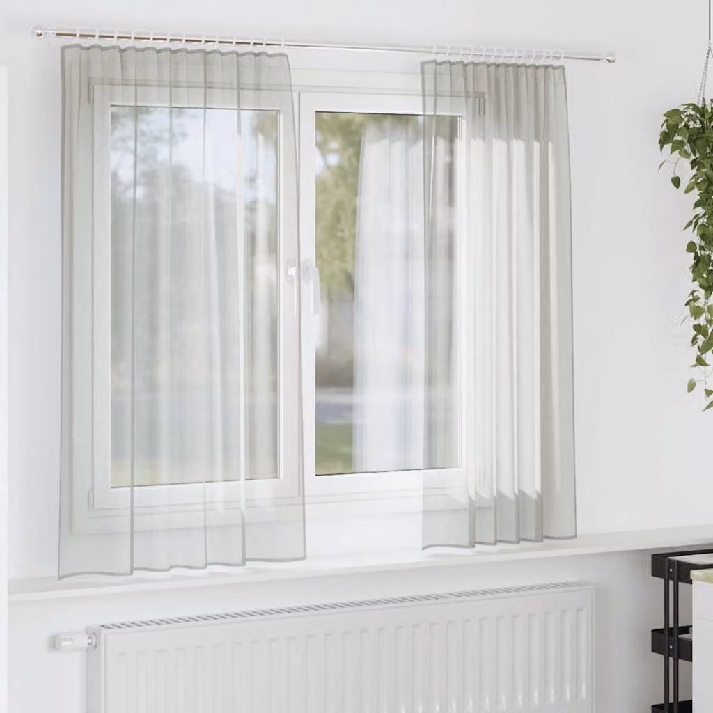 Set di 2 tende in voile semi-trasparenti vidaXL, colore grigio chiaro, con tasche per asta, L: 140 cm