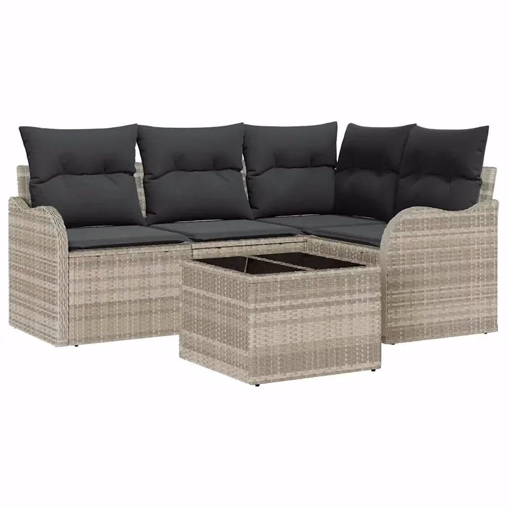 Set Divano da Giardino a L vidaXL in Polyrattan Grigio con 5 Pezzi e Cuscini Inclusi – 2