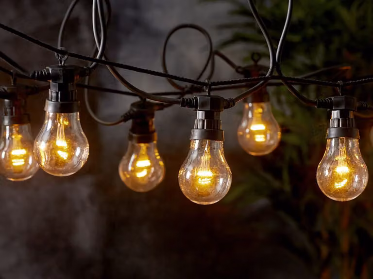 Luci da giardino, illuminazione da circo, trasparente, 10 lampadine LED bianco caldo, 4,5 m, 476-53