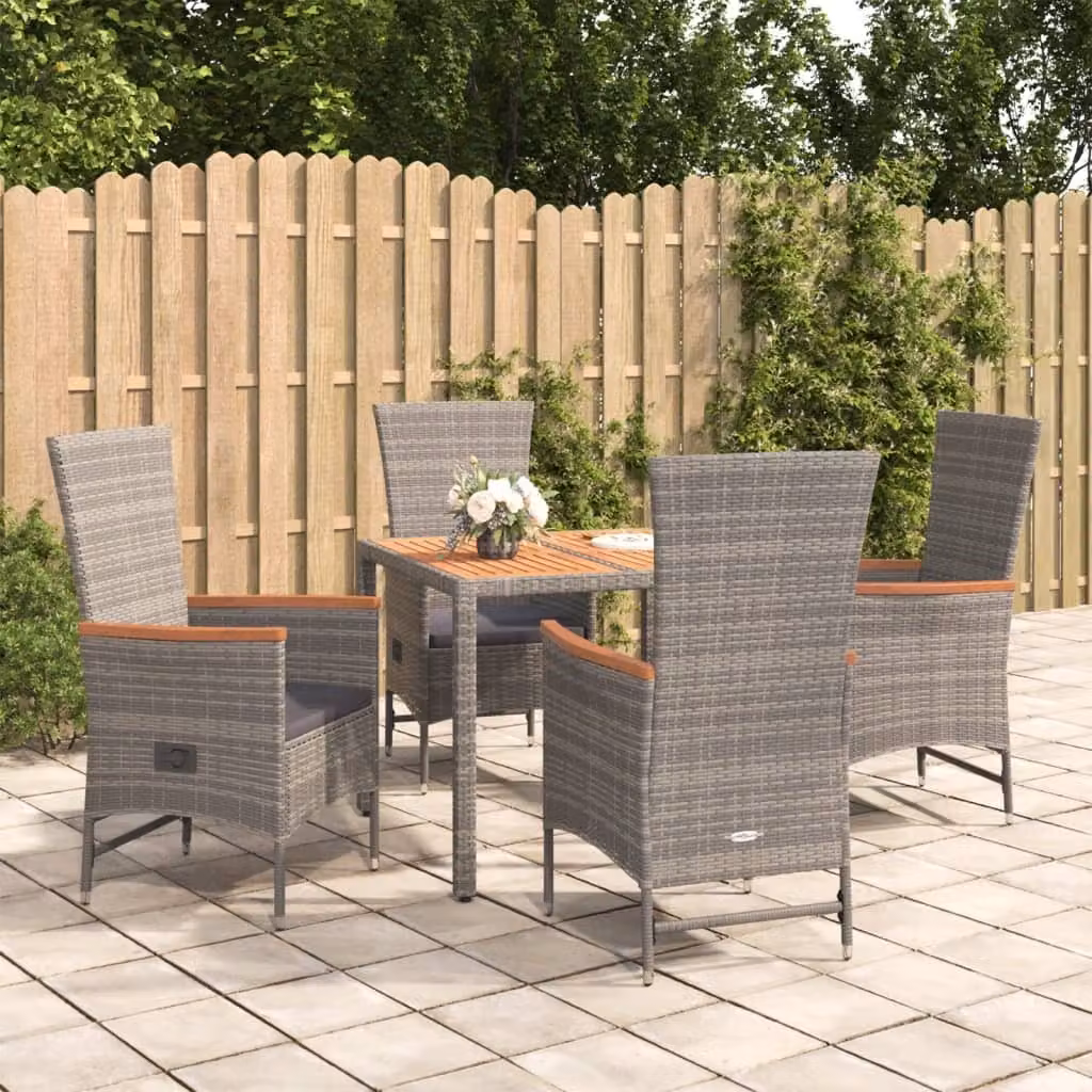 The Living Store Set da pranzo da giardino 5 pezzi con cuscini in poly rattan grigio