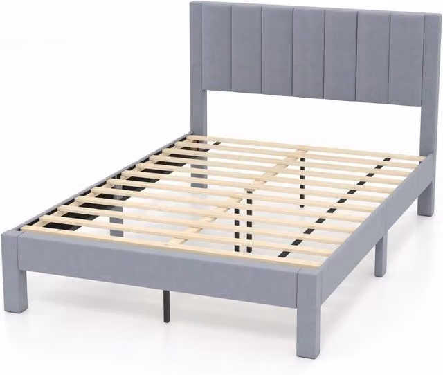 Letto matrimoniale piattaforma imbottito in velluto grigio con struttura in legno L: 140 cm, P: 200 cm