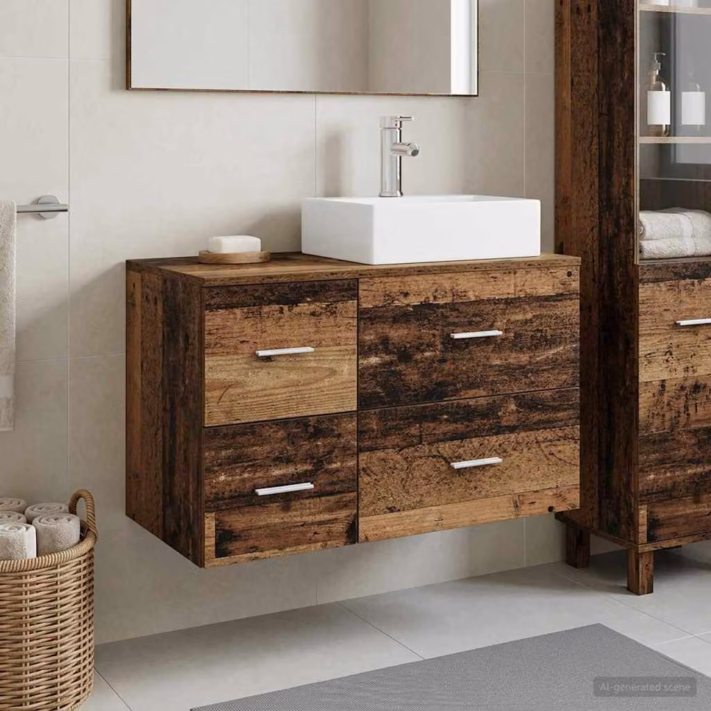 Set di mobili per il bagno moderno vidaXL in legno marrone composto da mobile lavabo e pensile a muro