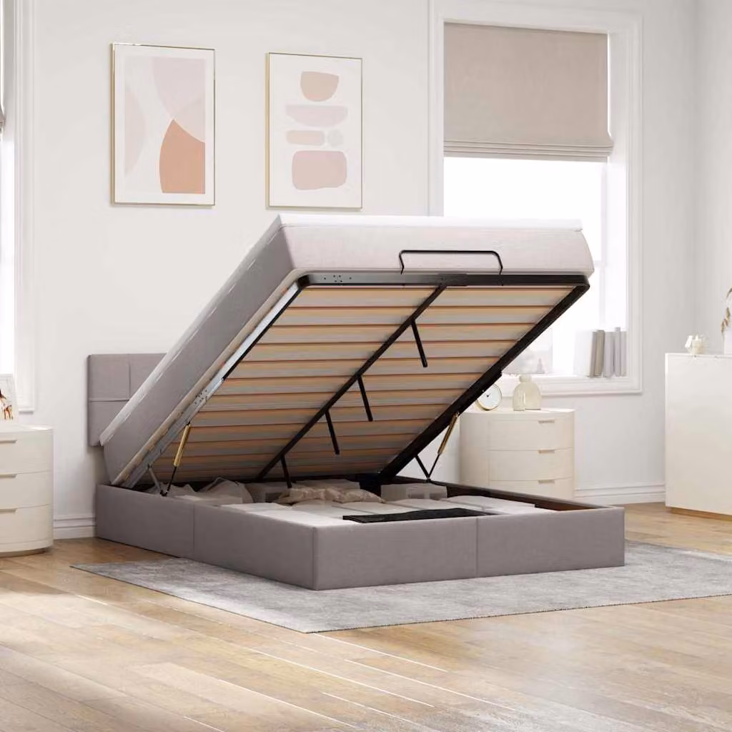 Pouf Letto con Materasso vidaXL in Tessuto Beige e Grigio L: 144 cm, P: 203 cm, H: 88 cm – 1