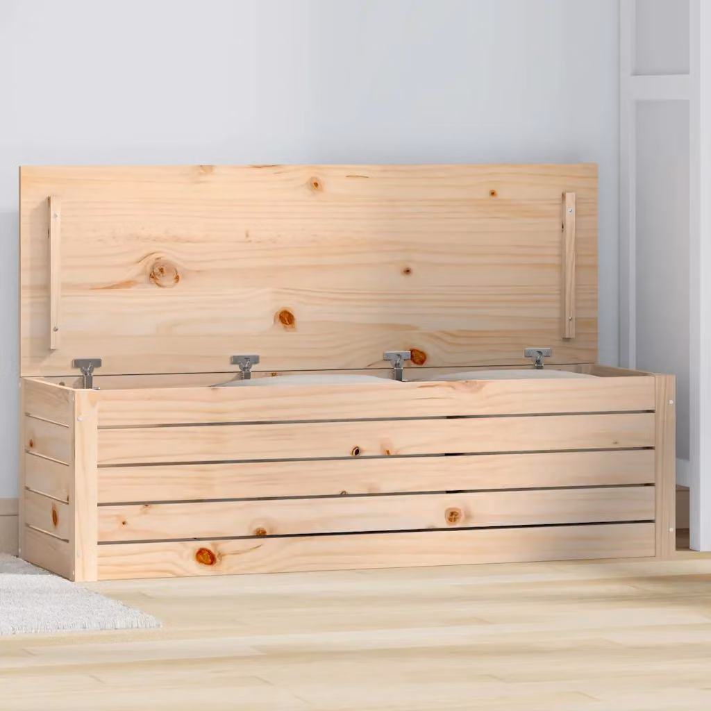 Contenitore portaoggetti vidaXL in legno massello di pino color beige e marrone, L 109 x P 36,5 x H 33 cm