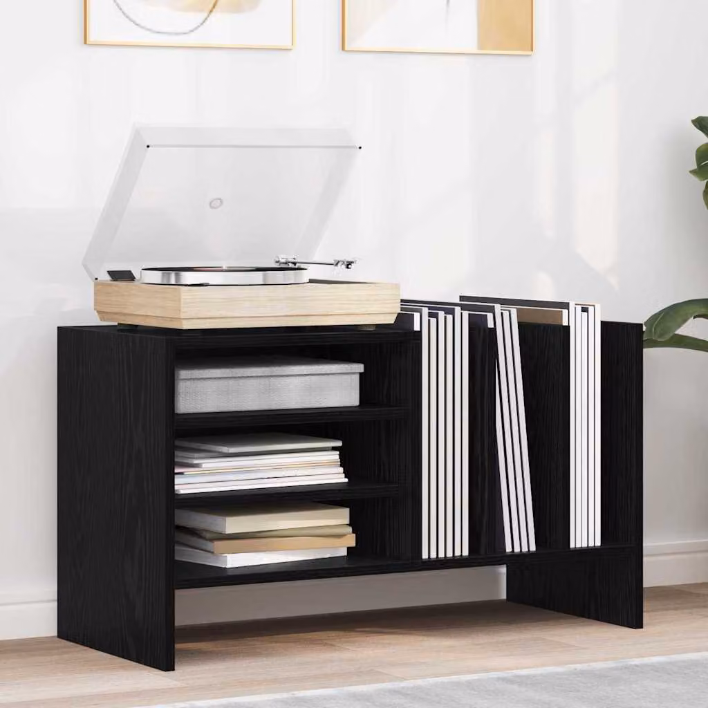 vidaXL Mobile porta vinili Rovere Nero L: 78.5 cm, P: 35 cm, H: 45 cm