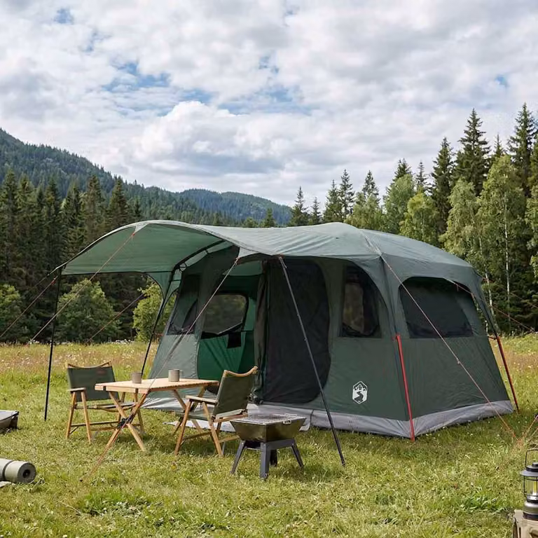 Tenda a tunnel vidaXL per 10 persone in poliestere e acciaio, colore verde militare