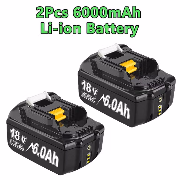 Batteria per utensili da 18V - Batteria di ricambio BL1830, BL1840, BL1850, BL1860 - Litio-Ioni, 6000mAh, alta capacità - Confezione da 2