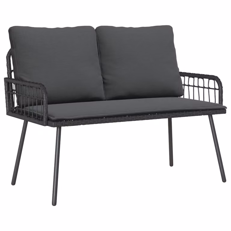 Panchina da giardino moderna vidaXL in metallo e rattan con braccioli, colore antracite, L: 110 cm, P: 64 cm, H: 90 cm