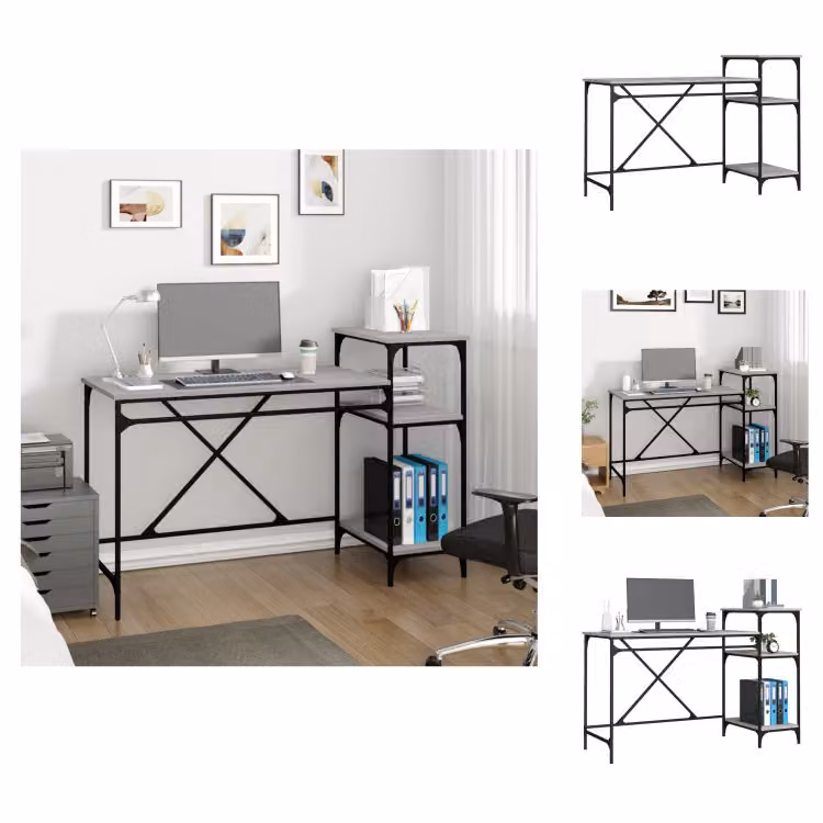 vidaXL Scrivania con ripiano grigio Sonoma 135x50x90 cm in legno - Scrivanie