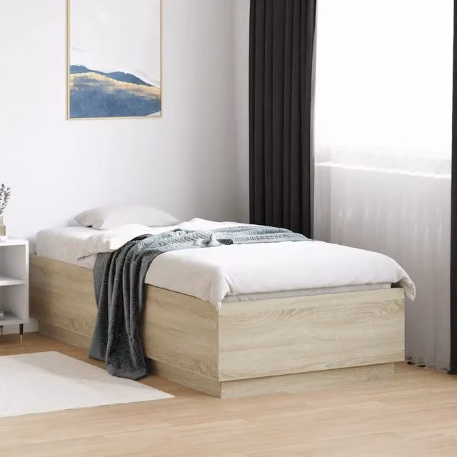 Letto singolo con luci LED e porta USB vidaXL in legno Rovere Sonoma, L 90 x P 190 cm