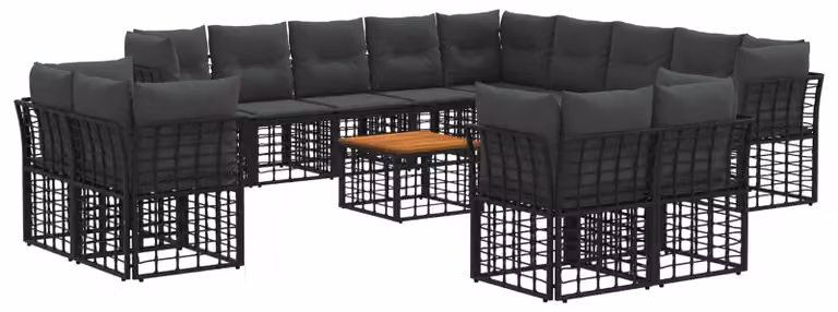 Set di divani da esterno 14 pcs Nero e Grigio scuro Poliestere