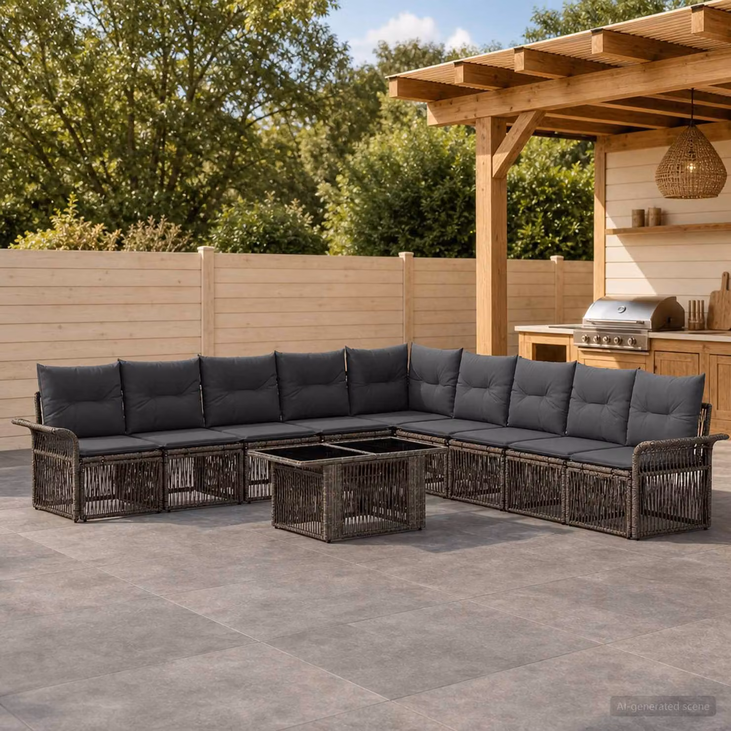 Set Divano da Giardino vidaXL 10 Pezzi in Polyrattan Grigio e Antracite con Cuscini e Tavolino da Esterno