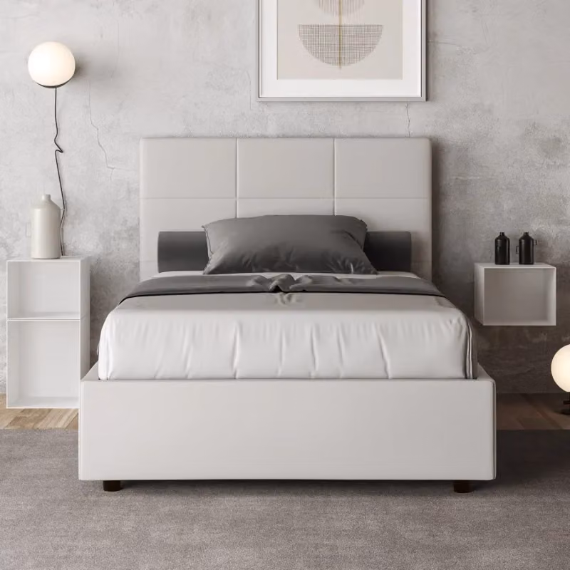 Letto matrimoniale francese Mika Ityhome imbottito con contenitore in similpelle bianco L/P/H: 140 x 210 x 122 cm – 2