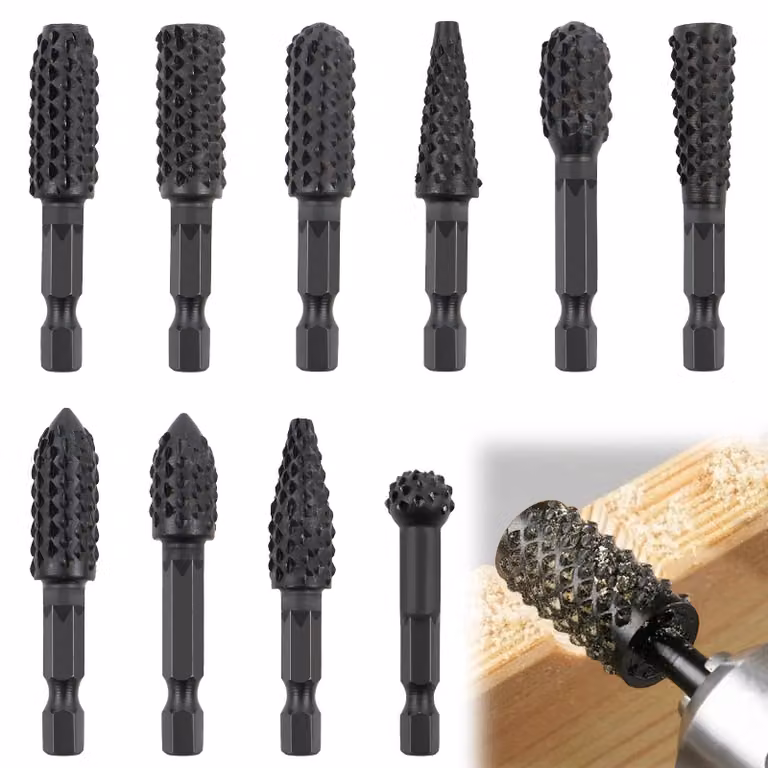 Set di 10 frese, con gambo esagonale da 6,35 mm, per legno