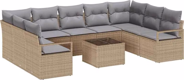 Set di divani con cuscino 10 pcs Beige polyrattan