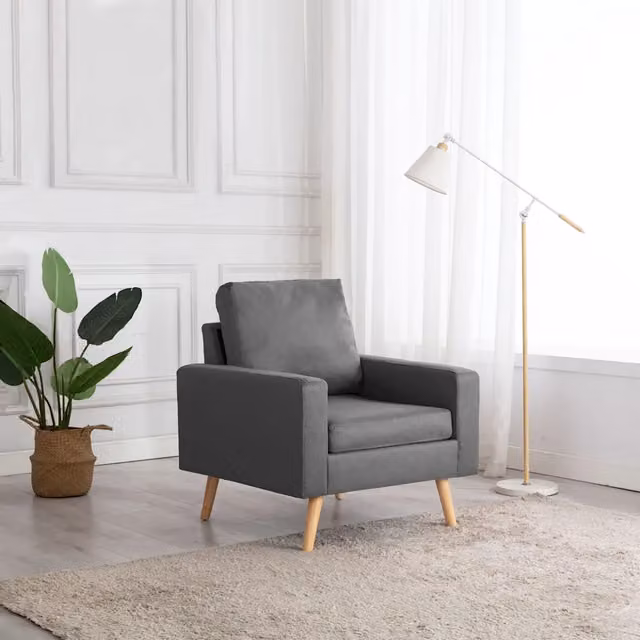Poltrona moderna vidaXL in tessuto grigio con struttura in legno di pino e seduta in schiuma – 1