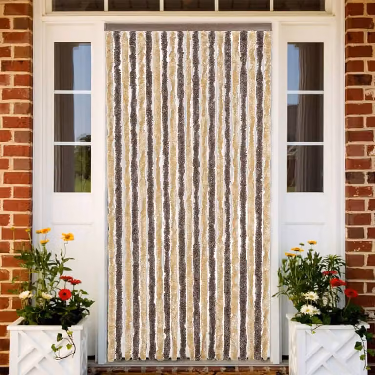 Tenda Antimosche vidaXL in Ciniglia Marrone Scuro e Beige, Termoisolante e Opaca, L 90 cm x H 220 cm