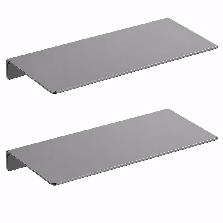 2 mensole da parete in alluminio, 40 x 12 cm, mensole da bagno in metallo con bordo rialzato, mensole da parete per cucina, camera da letto e ufficio, colore grigio