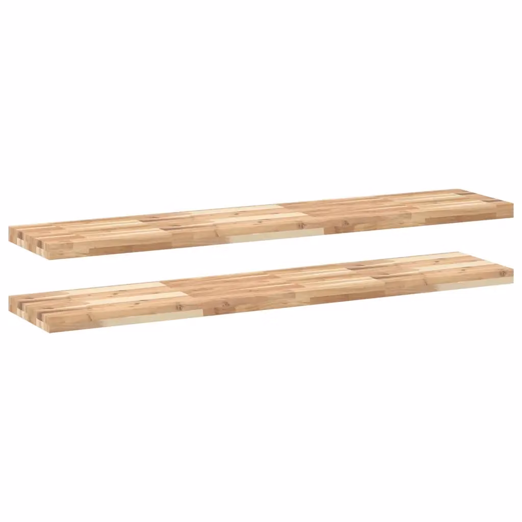 Set di 2 mensole da parete vidaXL in legno di acacia non trattato, colore marrone, L 120 x P 30 x H 4 cm