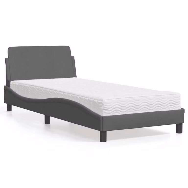 Letto con Materasso Dover vidaXL in Tessuto Grigio e Bianco L/P/H: 200 x 80 x 30 cm