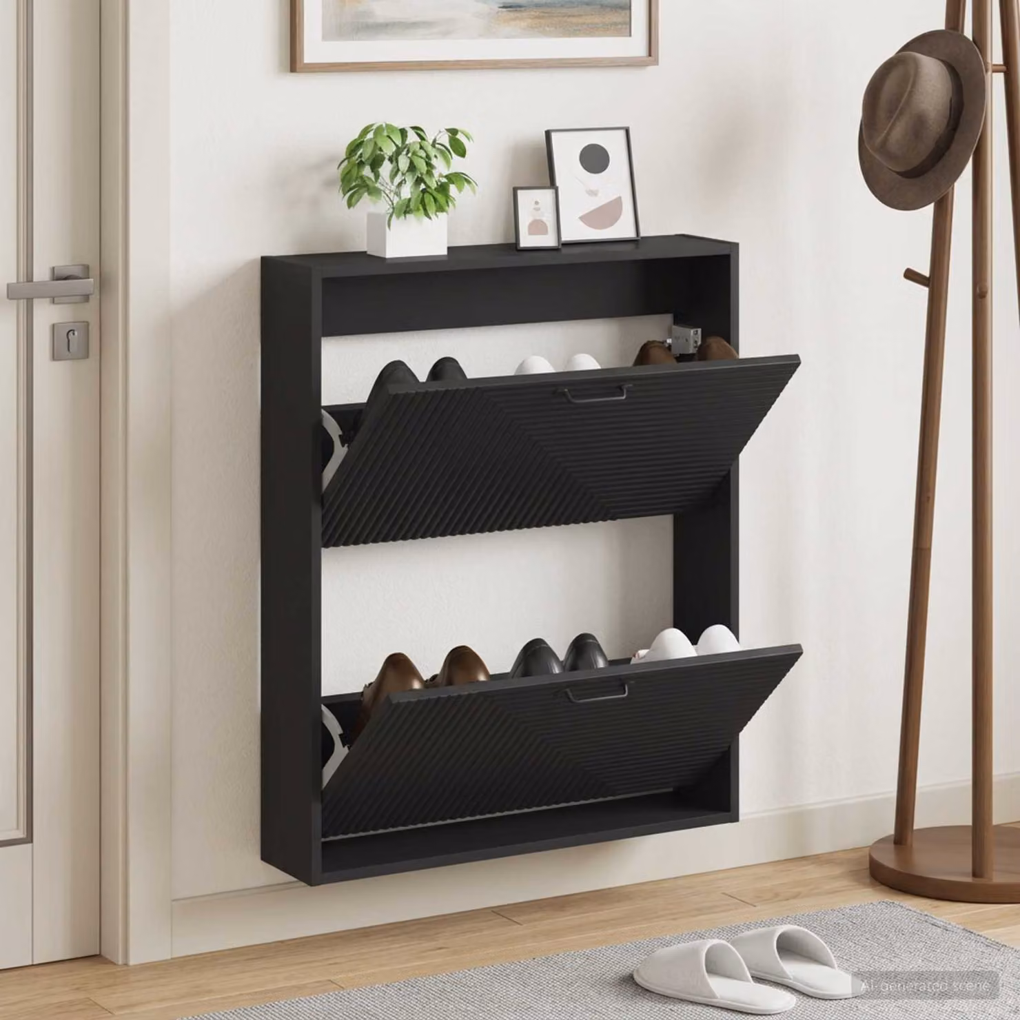 Mobiletto per scarpe da muro vidaXL HAARLEM moderno nero L: 71 cm, P: 17 cm, H: 86 cm
