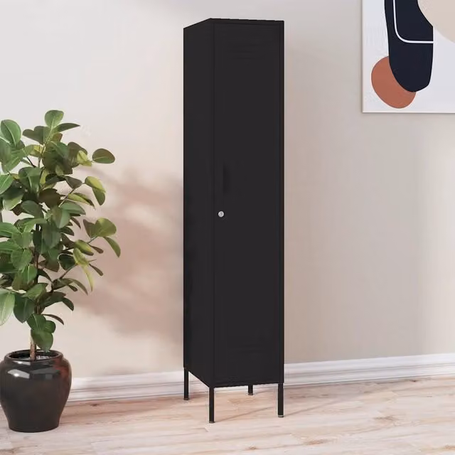 Armadio moderno vidaXL in metallo nero opaco con ante a battente e serratura, L: 35 cm, P: 46 cm, H: 180 cm – 1