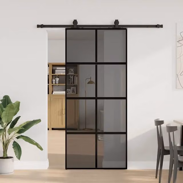 Porta Scorrevole Moderna VIDAXL in Vetro Trasparente e Alluminio con Ferramenta Nera L: 90 cm, H: 205 cm