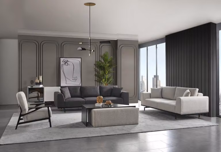 Sofagarnitur 431 Hockere Couchtisch Sitzer Wohnzimmer Design 5tlg