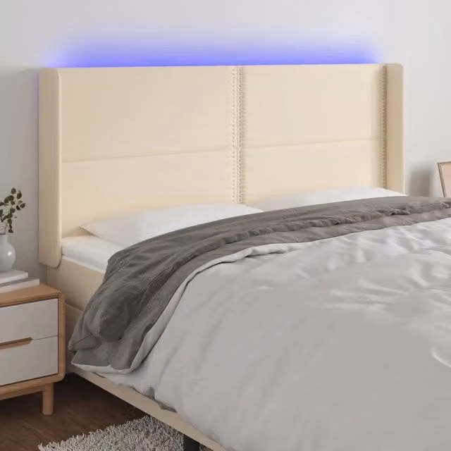 Testiera con LED e porta USB vidaXL in tessuto beige, L 183 cm x P 16 cm x H 118/128 cm – 1