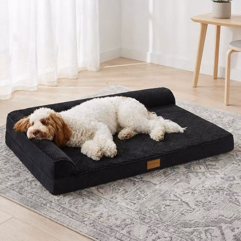 Cuccia ortopedica per cani, dimensioni 122x76 cm, colore nero, taglia L
