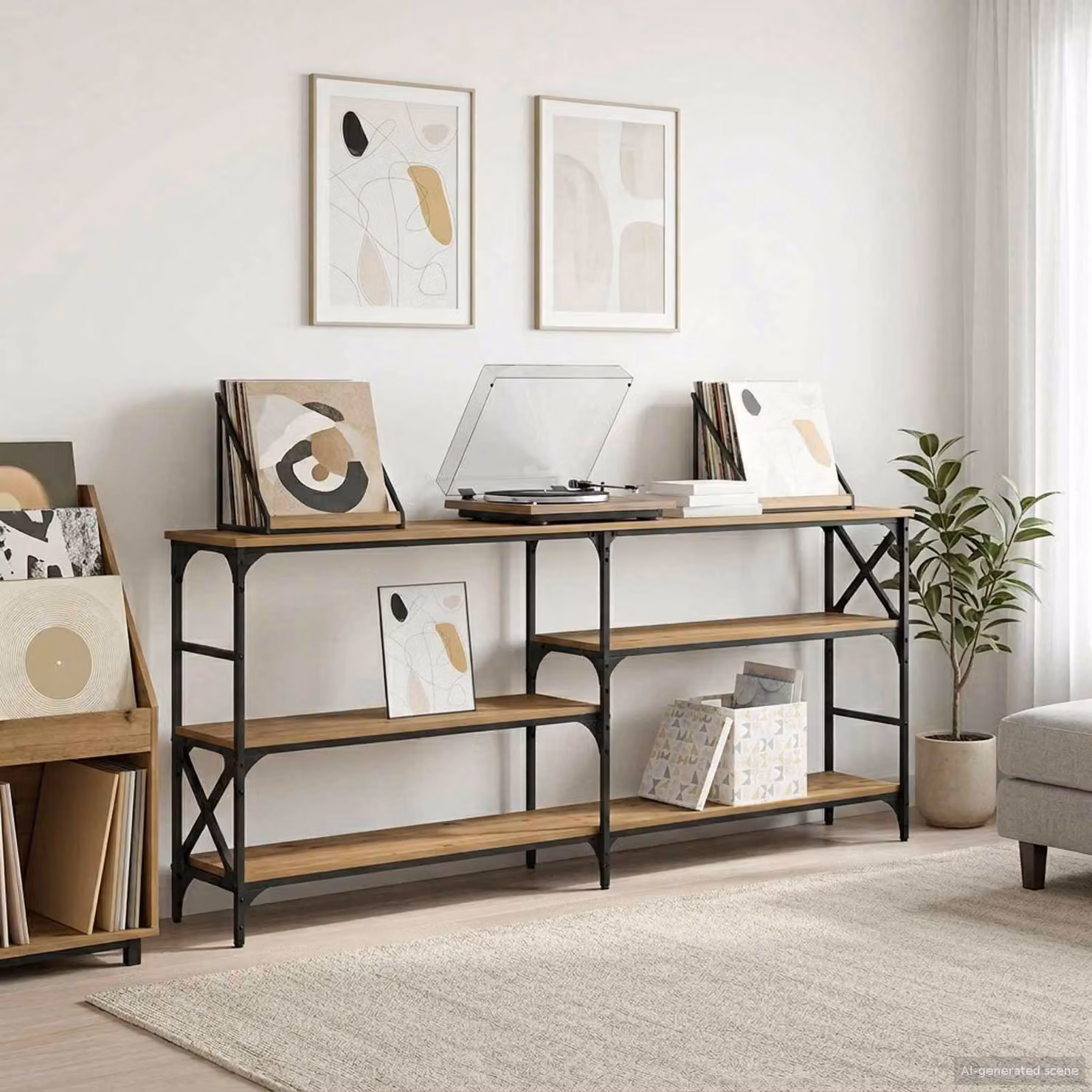 Tavolo consolle in stile industriale vidaXL con struttura in metallo e piano in MDF, nero e marrone
