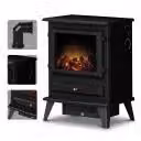 Adam Hudson camino elettrico nero con tubo dritto, effetto fiamma LED, 0,9/1,8 kW, termostato, stufa elettrica decorativa