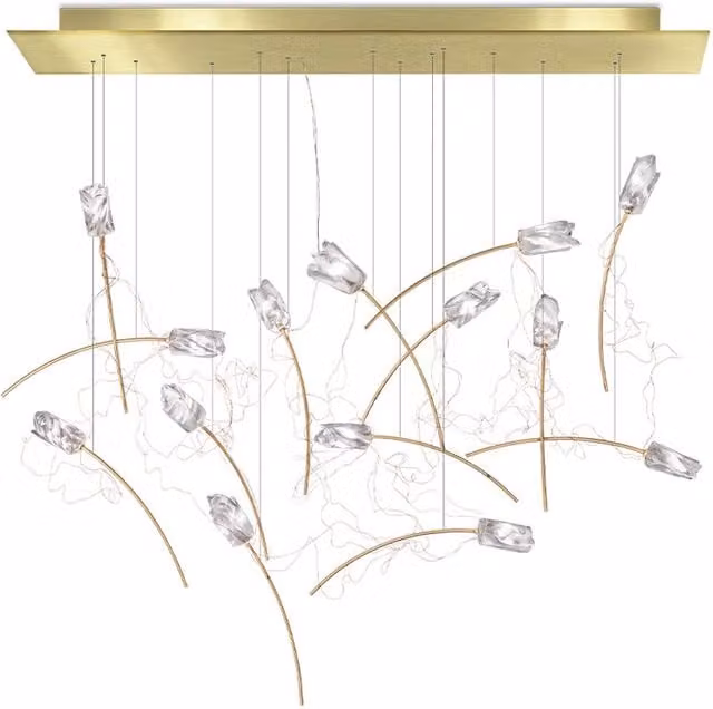 Lampada a sospensione Slamp Tulip Linear multicolore con finitura oro e ottone e vetro trasparente