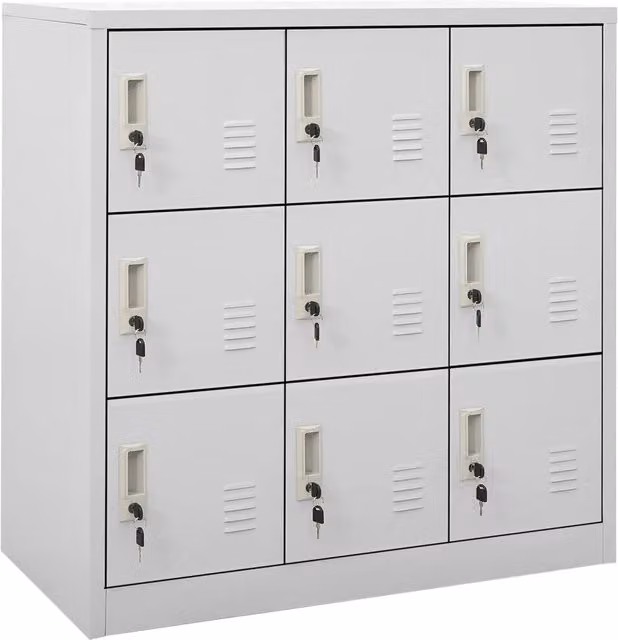 Armadietto contenitore moderno HELLOSHOP26 in metallo con serratura, grigio e bianco, L: 90 cm, P: 45 cm, H: 92,5 cm