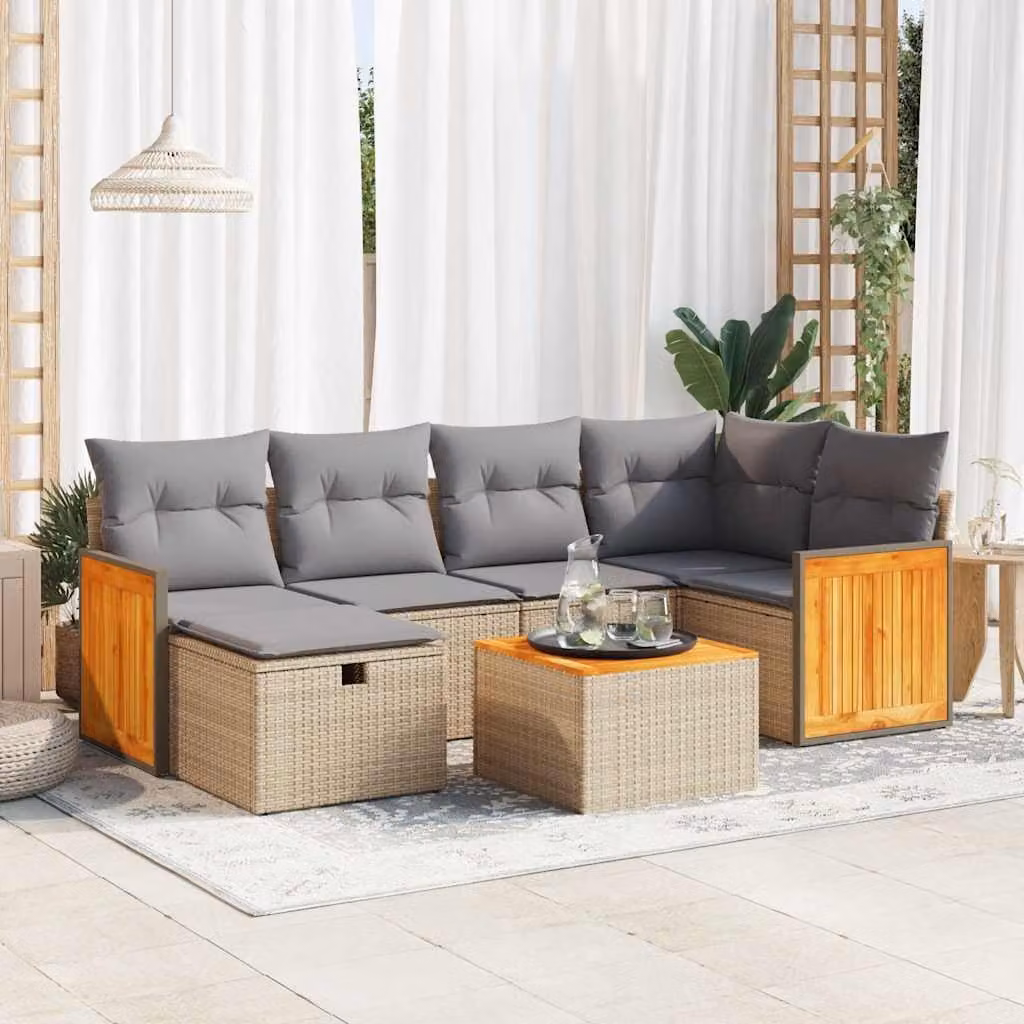 Maison Exclusive - Set Divani da Giardino 7 pz con Cuscini Beige in Polyrattan