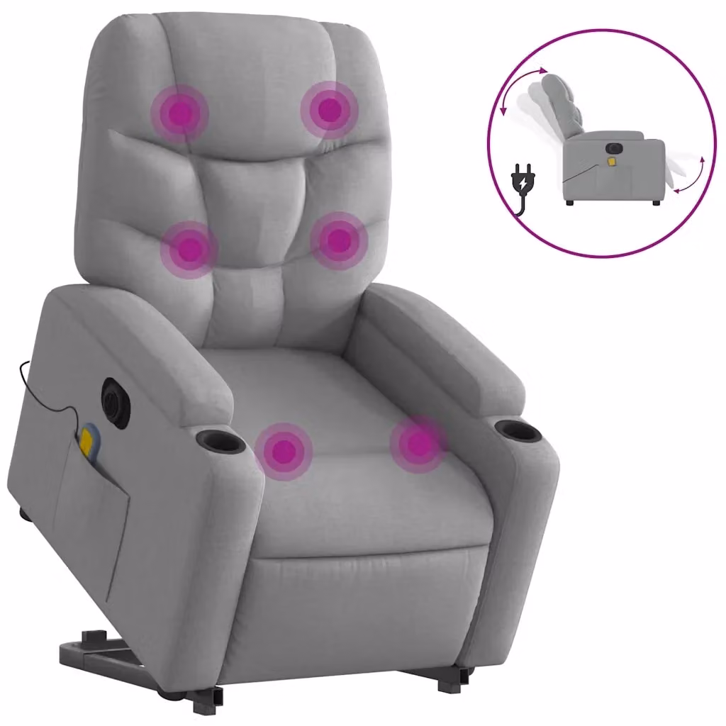 Poltrona Alzapersona con Assistenza Elettrica vidaXL, Grigio, Tessuto con Braccioli – 2